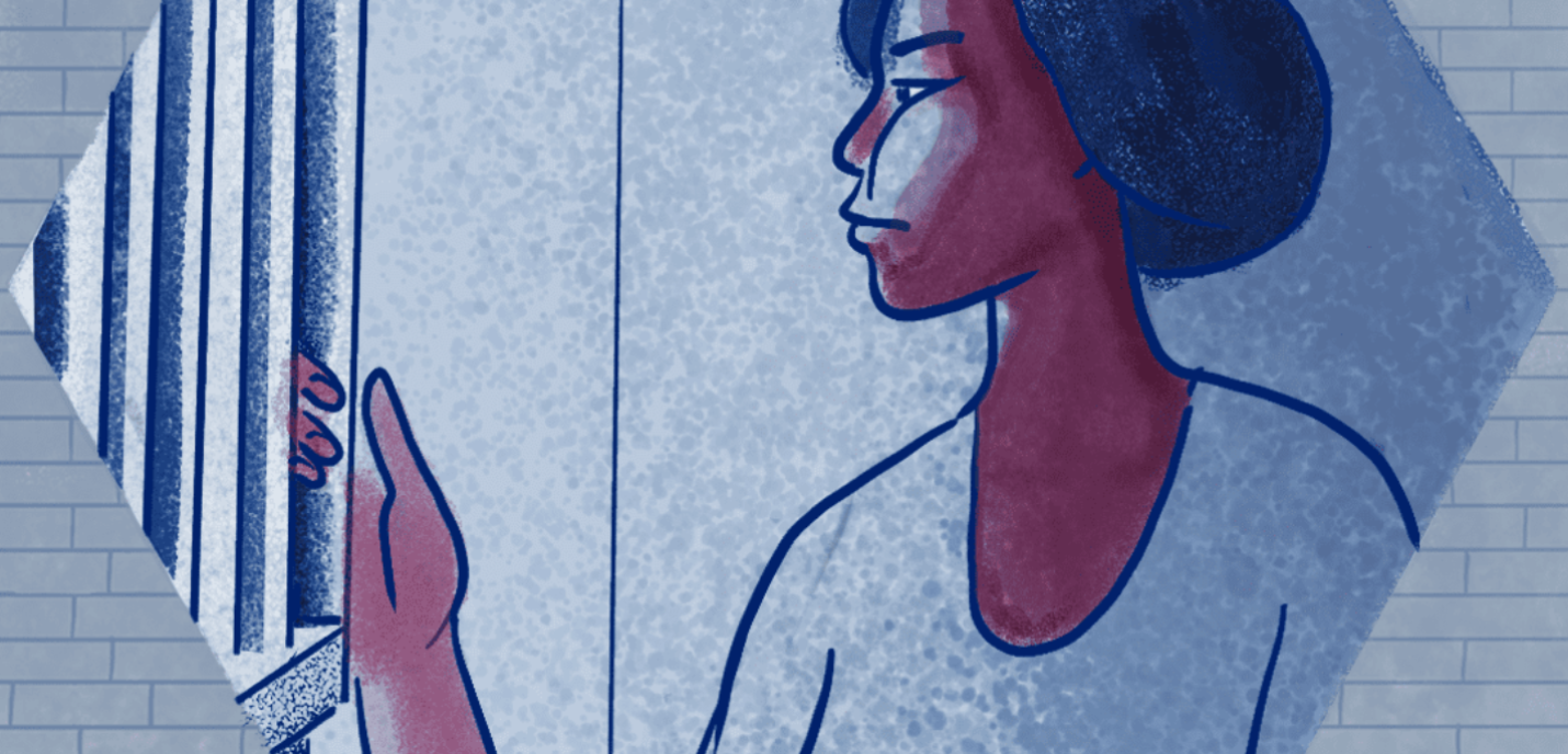 Illustration d'une femme qui regarde à travers la fenêtre