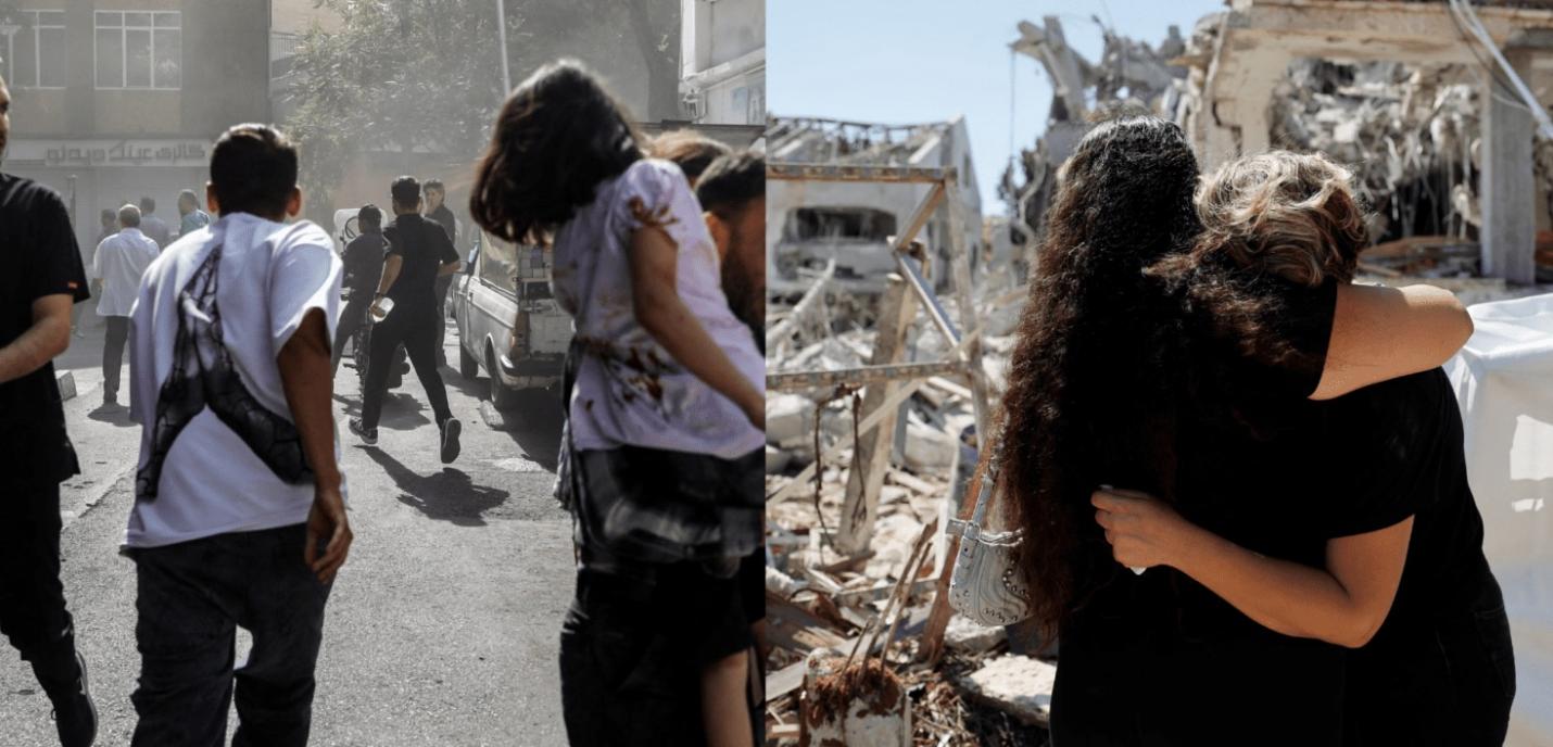Images des conséquences des attentats de Téhéran (à gauche) et d'Israël (à droite)
