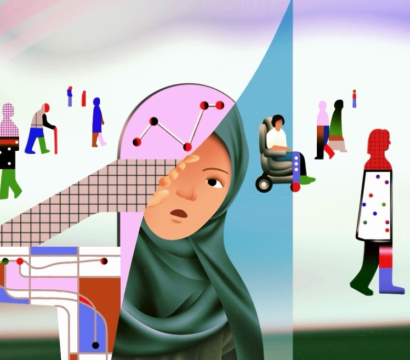 Des figures humaines représentées avec des éléments surréalistes inspirées des graphiques des données.