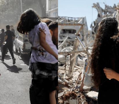 Images des conséquences des attentats de Téhéran (à gauche) et d'Israël (à droite)